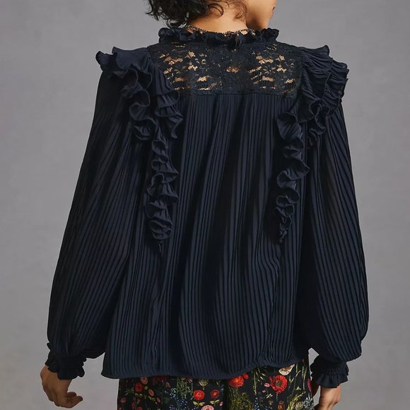 HTF By Anthropologie Pleated Ruffled Blouse - Picture 2 of 8
